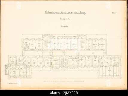 Architecte inconnu, séminaire d'enseignants, Saarburg (env 1889/1890) : contenu du plan N.N. détecté. Lithographie colorée et colorée sur papier, 48,7 x 69,4 cm (y compris les bords de numérisation) N.N. : Lehrerinnenseminar, Saarburg Banque D'Images