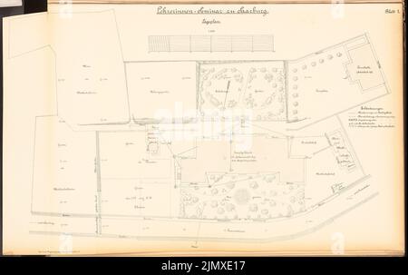 Architecte inconnu, séminaire d'enseignants, Saarburg (env 1889/1890) : contenu du plan N.N. détecté. Lithographie colorée sur papier, 49,3 x 78,3 cm (y compris les bords de numérisation) N.N. : Lehrerinnenseminar, Saarburg Banque D'Images