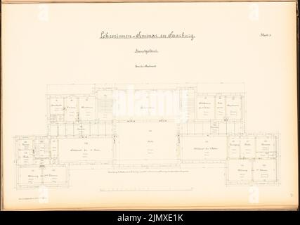 Architecte inconnu, séminaire d'enseignants, Saarburg (env 1889/1890) : contenu du plan N.N. détecté. Encre sur lithographie colorée et colorée sur papier, 48,8 x 69,5 cm (y compris les bords de numérisation) N. : Lehrerinnenseminar, Saarburg Banque D'Images