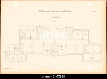 Architecte inconnu, séminaire d'enseignants, Saarburg (env 1889/1890) : contenu du plan N.N. détecté. Lithographie colorée et colorée sur papier, 48,3 x 69,4 cm (y compris les bords de numérisation) N.N. : Lehrerinnenseminar, Saarburg Banque D'Images