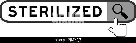 Recherchez la bannière dans le mot stérilisé avec la main sur l'icône de loupe sur fond blanc Illustration de Vecteur