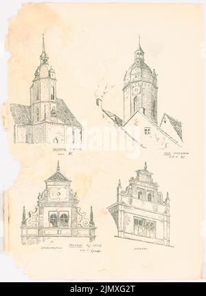 Architectes universitaires Berlin (AAVB), carnet SS 1902: Naumburg, Jena, Dresde (1902): Tours d'église et vues pignon. Pression sur papier, 39 x 28,5 cm (y compris les bords de balayage) Akademischer Architektenverein Berlin (AAVB) : Skizzenheft SS 1902: Naumburg, Jena, Dresde Banque D'Images