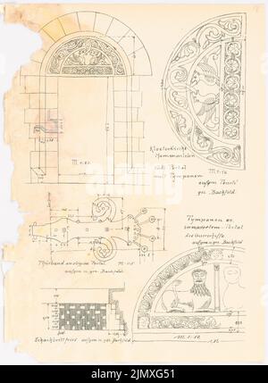 Academic Architects Berlin (AAVB), sketchbook SS 1902: Hamersleben Klosterkirche (1902): Tordetails 1:20, 1:10, 1: 5. Pression sur papier, 38,9 x 28,5 cm (y compris les bords de balayage) Akademischer Architektenverein Berlin (AAVB) : Skizzenheft SS 1902 : Klosterkirche Hamersleben Banque D'Images