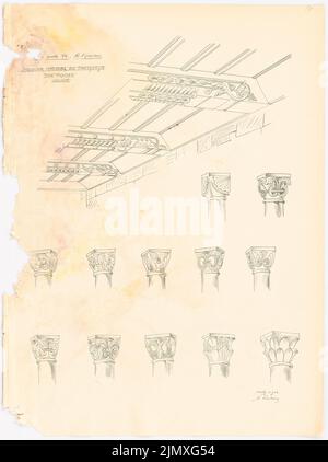 Academic Architects Berlin (AAVB), sketchbook SS 1902: St. Vipertus in Gernrode (1902): Détails du cloître, capitales, plafond en bois. Pression sur papier, 39 x 29,1 cm (y compris les bords de balayage) Akademischer Architektenverein Berlin (AAVB) : Skizzenheft SS 1902: St. Vipertus, Gernrode Banque D'Images