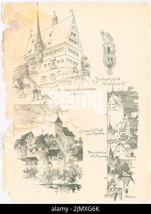 Architectes universitaires Berlin (AAVB), sketchbook SS 1902: Rathaus Bietighheim (1902): Perspective Rathaus Bietighheim et cityscapes Schwäbisch Hall et Besigheim. Pression sur papier, 39,1 x 29,1 cm (y compris les bords de balayage) Akademischer Architektenverein Berlin (AAVB) : Skizzenheft SS 1902 : Rathaus, Bietigheim Banque D'Images