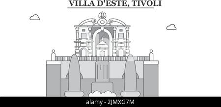 Italie, Tivoli, Villa d'este, illustration vectorielle isolée, icônes Illustration de Vecteur