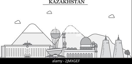 Illustration vectorielle isolée de la ville du Kazakhstan, icônes Illustration de Vecteur