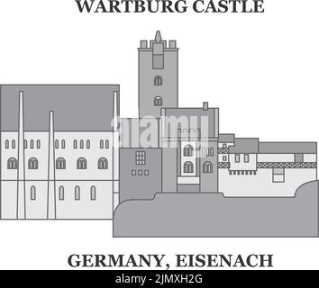 Allemagne, Eisenach Wartburg Château ville horizon isolé illustration vectorielle, icônes Illustration de Vecteur