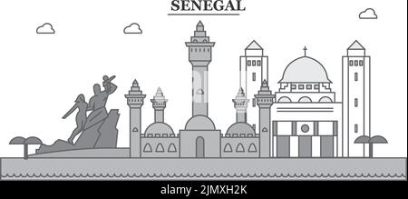 Illustration vectorielle isolée de la ville du Sénégal, icônes Illustration de Vecteur