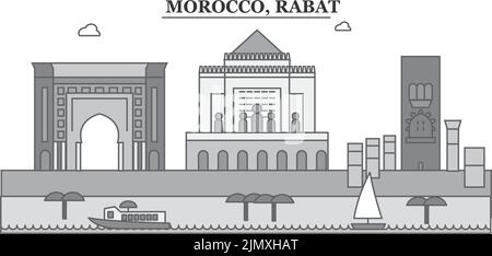 Maroc, Rabat ville horizon illustration vectorielle isolée, icônes Illustration de Vecteur