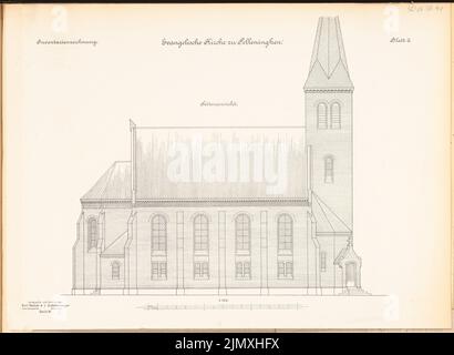 Architecte inconnu, Eglise évangélique de Pellingen (env 1892): Vue latérale 1: 100. Lithographie sur papier, 35,3 x 48,3 cm (y compris les bords de numérisation) Banque D'Images