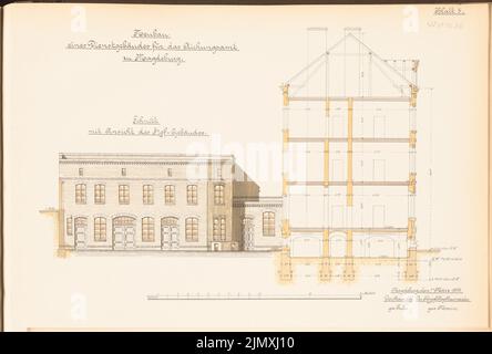 Architecte inconnu, Eichamt à Magdebourg (env 1893): Coupe et vue sur la cour. Lithographie colorée sur papier, 33 x 48,8 cm (y compris les bords de numérisation) Banque D'Images