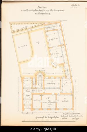 Architecte inconnu, Eichamt à Magdebourg (env 1893): Grundriss EG. Lithographie colorée sur papier, 49,3 x 34 cm (y compris les bords de numérisation) Banque D'Images