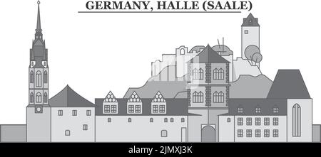 Allemagne, Halle (Saale) ville horizon illustration vectorielle isolée, icônes Illustration de Vecteur