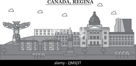 Canada, Regina ville Skyline illustration vectorielle isolée, icônes Illustration de Vecteur