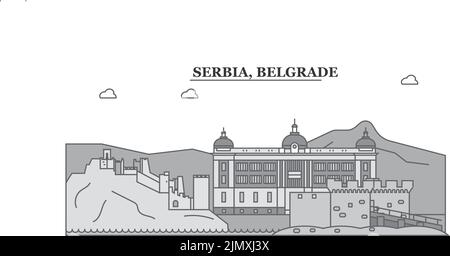 Serbie, ville de Belgrade, illustration vectorielle isolée, icônes Illustration de Vecteur