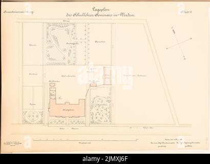 Architecte inconnu, séminaire d'enseignants à Verden (env 1893/1894): plan du site 1: 500. Lithographie colorée sur papier, 44 x 60,2 cm (y compris les bords de numérisation) Banque D'Images