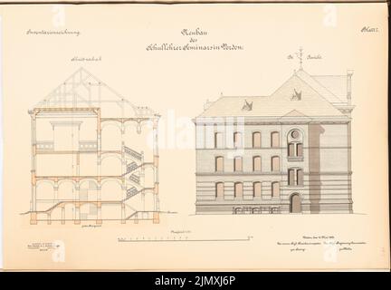 Architecte inconnu, séminaire d'enseignants à Verden (env 1893/1894): couper, voir 1: 100. Lithographie colorée sur papier, 43,5 x 62,6 cm (y compris les bords de numérisation) Banque D'Images