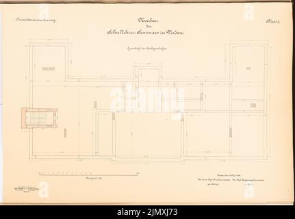 Architecte inconnu, séminaire d'enseignants à Verden (env 1893/1894): Plan d'aménagement DG 1: 100. Lithographie colorée sur papier, 43,8 x 63 cm (y compris les bords de numérisation) Banque D'Images