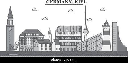 Allemagne, illustration vectorielle isolée de Kiel City Skyline, icônes Illustration de Vecteur