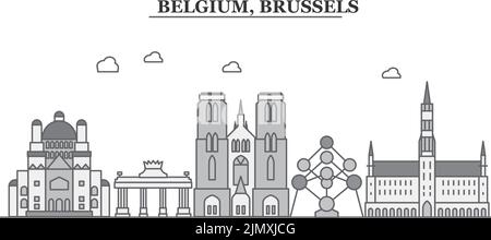 Belgique, ville de Bruxelles, illustration vectorielle isolée, icônes Illustration de Vecteur