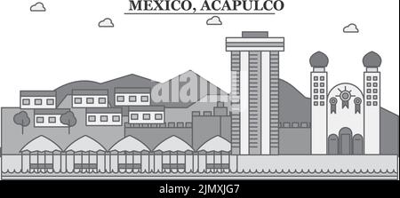 Mexique, Acapulco ville horizon illustration vectorielle isolée, icônes Illustration de Vecteur