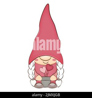 Mignon gnome de Saint Valentin avec coeur. Illustration de Vecteur