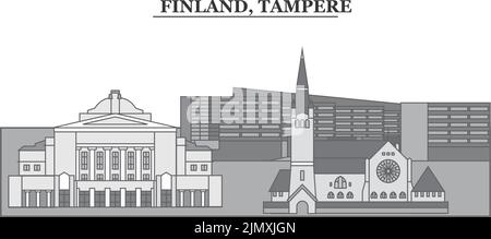 Finlande, ville de Tampere, illustration vectorielle isolée, icônes Illustration de Vecteur