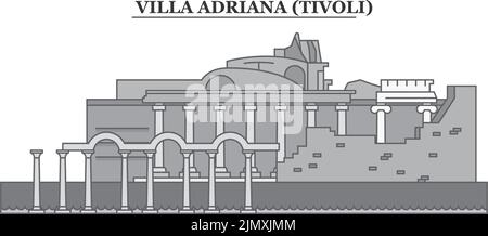 Italie, Tivoli, Villa Adriana ville Skyline illustration vectorielle isolée, icônes Illustration de Vecteur