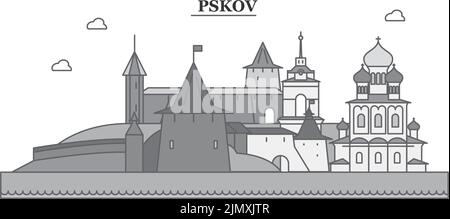 Russie, ville de Pskov illustration vectorielle isolée, icônes Illustration de Vecteur