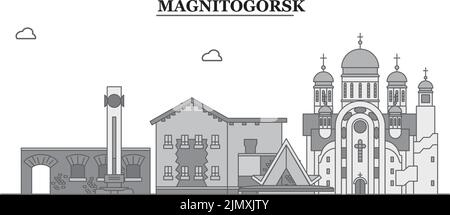 Russie, ville de Magnitogorsk, illustration vectorielle isolée, icônes Illustration de Vecteur