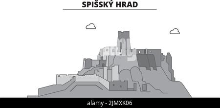 Slovaquie, Spissky Hrad ville horizon isolé illustration vectorielle, icônes Illustration de Vecteur