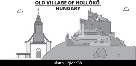 Hongrie, Holloko, Old Village ville Skyline illustration vectorielle isolée, icônes Illustration de Vecteur