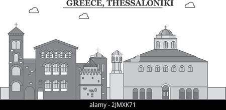 Grèce, ville de Thessalonique illustration vectorielle isolée, icônes Illustration de Vecteur