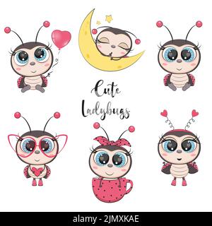 Joli dessin animé coccinelle, coccinelle. Incect. Illustration de Vecteur
