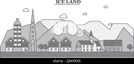 Illustration vectorielle isolée de l'horizon de la ville d'Islande, icônes Illustration de Vecteur