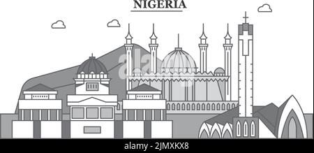 Illustration vectorielle isolée de la ville du Nigeria, icônes Illustration de Vecteur