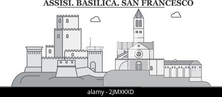 Italie, ville d'Assise Skyline illustration vectorielle isolée, icônes Illustration de Vecteur