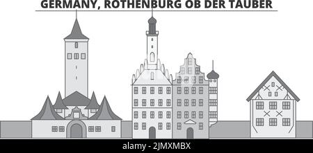 Allemagne, Rothenburg OB Der Tauber ville Skyline illustration vectorielle isolée, icônes Illustration de Vecteur
