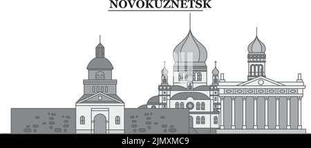 Russie, ville de Novokuznetsk, illustration vectorielle isolée, icônes Illustration de Vecteur