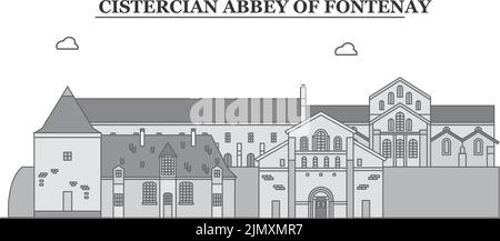 France, Abbaye de Fontenay ville Skyline illustration vectorielle isolée, icônes Illustration de Vecteur