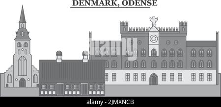 Danemark, Odense ville horizon illustration vectorielle isolée, icônes Illustration de Vecteur