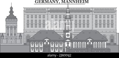 Allemagne, ville de Mannheim, illustration vectorielle isolée, icônes Illustration de Vecteur