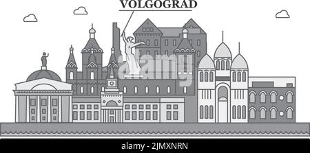 Russie, Volgograd ville Skyline illustration vectorielle isolée, icônes Illustration de Vecteur