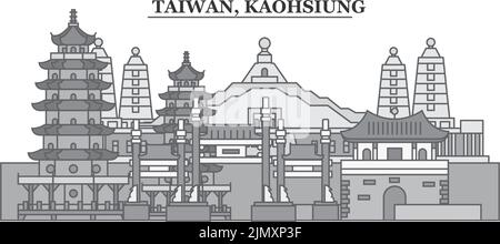 Taïwan, ville de Kaohsiung, illustration vectorielle isolée, icônes Illustration de Vecteur