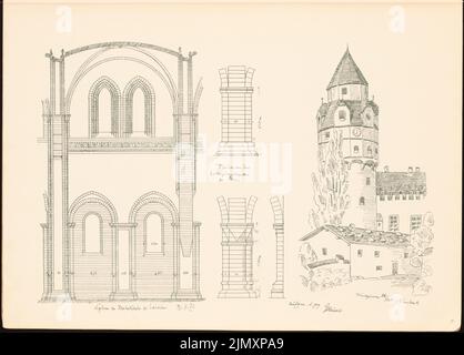 Academic Architects Berlin (AAVB), sketchbook SS 1901: Sketches from Hall, Lehnin (1901-1901): Views Lehnin, perspective View Hall. Pression sur le papier, 31,4 x 43,8 cm (y compris les bords de numérisation) Banque D'Images