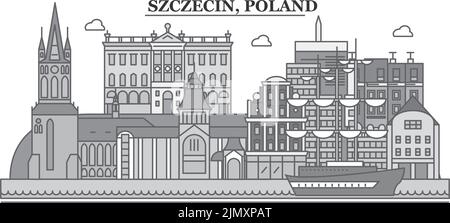 Pologne, ville de Szczecin illustration vectorielle isolée, icônes Illustration de Vecteur