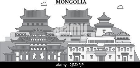Illustration vectorielle isolée de la ville de Mongolie, icônes Illustration de Vecteur