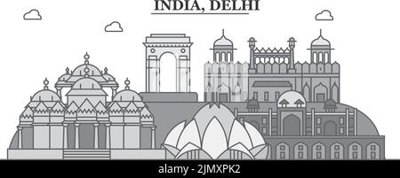 Inde, Delhi ville horizon isolé illustration vectorielle, icônes Illustration de Vecteur