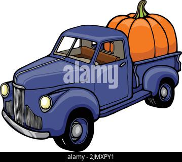 camion de citrouille classique avec grande citrouille à l'arrière Illustration de Vecteur
